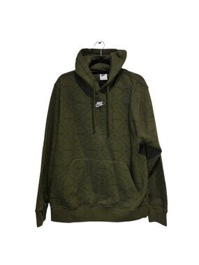 Nike Club Fleece Hoodie Pullover Sweatshirt Mens Large Green Cotton Blend Swoosh